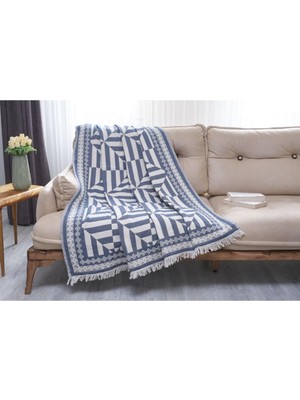 Tr Versailles Koltuk ŞALI,%100 Pamuk Yıkanmış Kumaş, 130 * 190 cm Ekru-Lacivert 130 x 190