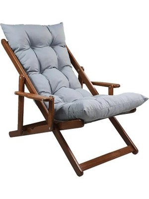 Tr Home Katlanabilir Ahşap Şezlong, Ceviz Gürgen Ağacı, Gri Minderli, 85X60X80 cm