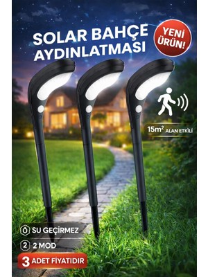 Tr 3 Adet Güneş Enerjili Yol Yürüyüş Bahçe Aydınlatması Su Geçirmez Sensörlü ve Sürekli