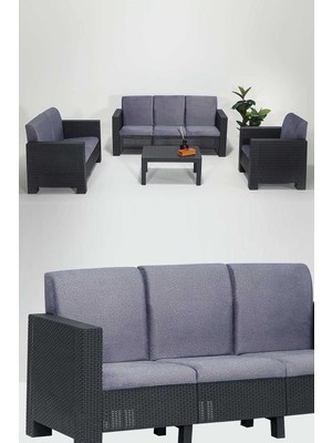 Tr Datça 3+2+1+S Gri Minderli Bahçe&balkon Oturma Grubu 6 Kişilik - Antrasit