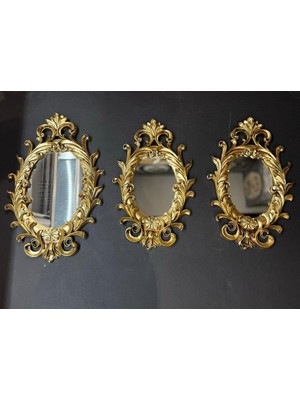 Tr Peramari Dekoratif Polyester Üçlü Antik Ayna Takımı Gold Eskitme Gold Eskitme