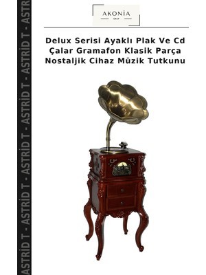 Delux Serisi Ayaklı Plak ve CD Çalar Gramafon Klasik Parça Nostaljik Cihaz Müzik Tutkunu