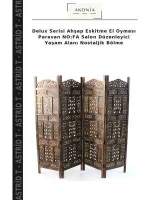 Delux Serisi Ahşap Eskitme El Oyması Paravan No:fa Salon Düzenleyici Yaşam Alanı Nostaljik Bölme