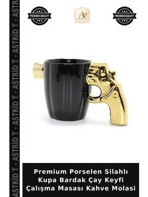 Premium Porselen Silahlı Kupa Bardak Çay Keyfi Çalışma Masası Kahve Molasi