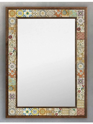Tr Oscar Stone Decor Ahşap Çerçeveli Mozaik (Mermer) Ayna 53X73 cm Seramik-Geleneksel-Etnik Desen