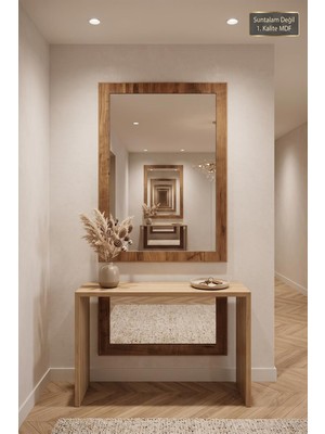 Tr (76X54 Cm) Antik Ahşap Dik Dekoratif Ayna Dresuar Boy Koridor Konsol Aynası Banyo Oda Lavabo Wc