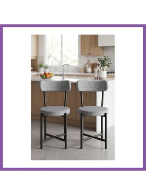 Bezos Sandalye 2 Adet Keten Kumaş Metal Ayak Modern Mutfak Sandalyesi Cafe Balkon Ofis Teddy 9812 Gri Bzoshb
