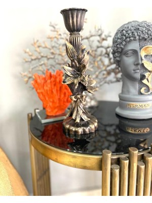 Tr Şamdan Mumluk Çiçek Şamdan Polyester Siyah (Gold Detaylı)