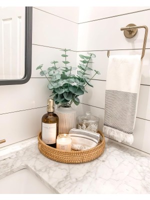 Tr Rattan Bambu Hasır Düz Yuvarlak Tepsi Banyo Makyaj Mutfak Organizer & Geniş Dekoratif Düzenle