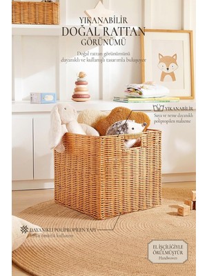 Tr Çocuk Odası Yıkanabilir Bej Pp Rattan Sepet 33 x 33 x 33 cm