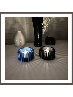 Bezos 3D Baskı Modern Çizgili Mumluk - Tealight Mumluk (1 Adet)-Mavi ECO123