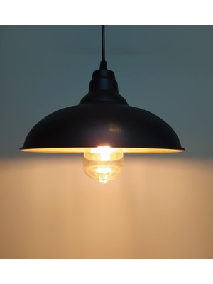 Tr Rsylight Retro Metal Sarkıt Avize Rustik Tekli Sarkıt Siyah Içi Siyah Siyah RT8010150