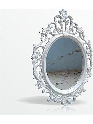 Tr M3 Decorium 50X70CM Oymalı Rustik Beyaz Çerçeveli Antik Duvar Boy Aynası