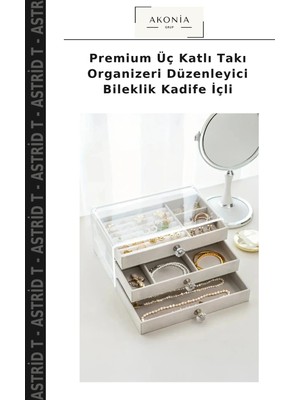 Premium Üç Katlı Takı Organizeri Düzenleyici Bileklik Kadife Içli