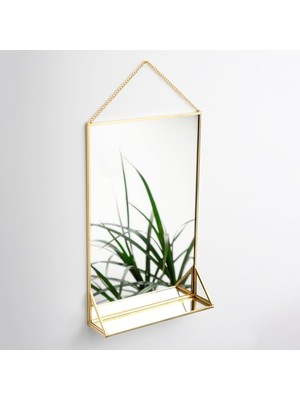 Tr 30X20CM Ayna Pirinç Gold Duvar Askılı Raflı Yapımı Dekoratif