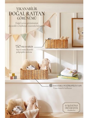 Tr 2'li Çocuk Odası Yıkanabilir Bej Pp Rattan Sepet Set 30 x 20 x 11/36 x 26 x 12 cm