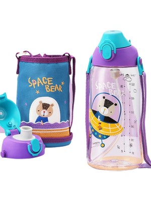 Tr Uzspace Büyük Boy 700ML Kılıflı Askılı Pipetli/pipetsiz Iki Ayrı Kapaklı Tritan Çocuk M
