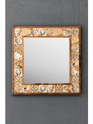 Tr Oscar Stone Decor Masif Çerçeveli Mozaik Taş Ayna 43 cm x 43 cm (Shell-Deniz Yıldızı Desen)