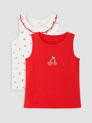 LC Waikiki Lcw Kids Kırmızı Baskılı Kız Çocuk Fitilli Atlet 2'li