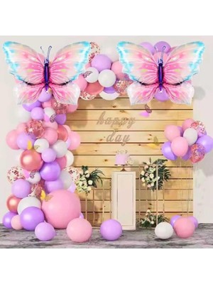 Vuralsin38 2 Adet Kelebek Folyolu Doğum Günü Parti Balon Seti