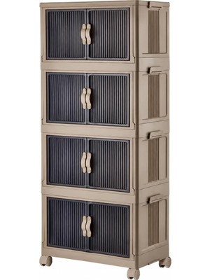 Tr Piev Emayhome Çok Amaçlı Kilitli Kapaklı 4 Katlı Istiflenebilir Tekerlekli Organizer Dolap,