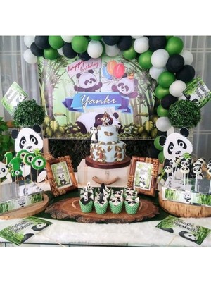 Vuralsin38 Panda Konsept 50 Adet Metalik Balon ve Balon Zinciri Panda Doğum Günü Parti