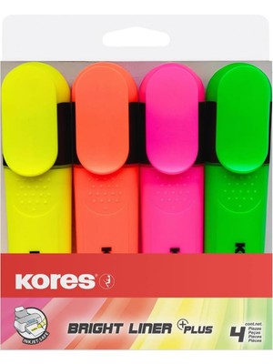 Tr TM36140 Işaret Kalemlerine 4'lü Set Bright Liner, Sarı/yeşil/turuncu/pembe