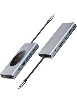 TeknoKapsül Psr Aksesuar Usb-C Hub Docking Station - Macbook & Windows Uyumlu Çoklayıcı Adaptör (Gri, 13-In-1)