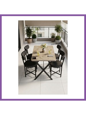 Bezos Mutfak Masası 4 Sandalyeli Set 110X70 cm Modern Bahçe Cafe Masa Takımı 4 Kişilik Tedy 9883 Anstrasit Bzoshb