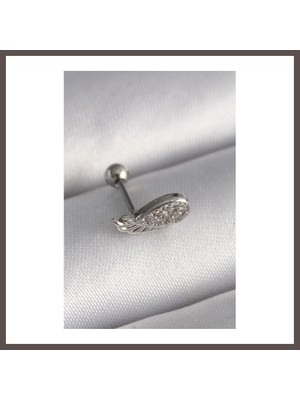 Bezos 316L Çelik Gümüş Renk Zirkon Taşlı Kanat Tragus Piercing ECO123