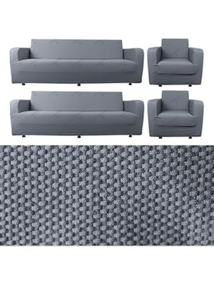 aklow akyoleticaret Bibaha Balpeteği 3+3+1+1 Lastikli Kanepe Örtüsü, Lastikli Koltuk Örtüsü, Koltuk Kılıfı Takımı Koyu Gri 180 x 230