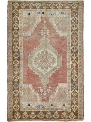 Bespoky Gümüş Kahverengi Etnik Desenli Salon Halısı El Dokuma Eskitme Vintage Klasik
