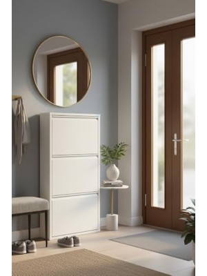 aklow akyoleticaret Metal Ayakkabılık 3'lü Model Beyaz, LC08-MSR50-3, Hava Sirkülasyonu Sağlayan Slotlu Tasarım