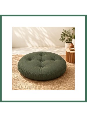 Bezos Kapitone Yuvarlak Yer Minderi · 60 × 60 × 8 cm | Haki | Dış Mekân Bss