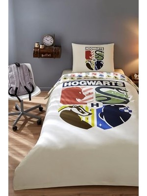 Kazan Hobi Harry Potter Hogwarts Tek Kişilik Lisanslı Lastikli Çocuk Nevresim Takımı, Çok Renkli 160 x 220