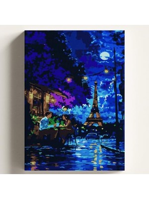 Kazan Hobi Hobi Seti — Sayılarla Boyama Tuval Paris Akşam Yemeği Temalı Fırça ve Boya Dahil Set (Çıtalı) 50X70 cm Kendin Yap Sayılarla Tuval Boya Kiti (Kasnaklı)