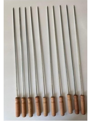 aklow akyoleticaret Ahşap Saplı Kare Şiş Boy:55 Cm, Kalınlık:4 mm Tahta Saplı Kuşbaşı Ciğer Tavuk Şişi, 10 Adet