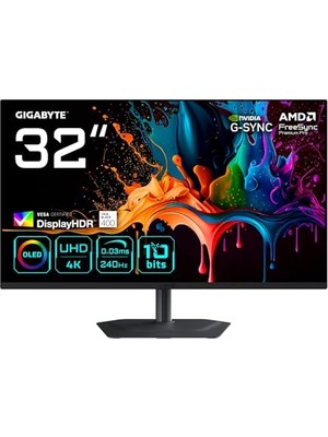 Kazan Hobi MO32U2 31,5" Qd-Oled Gaming Monitor, 4K UHD (3840X2160), 240Hz, 0.03MS Gtg, HDMI 2.1 & Dp 1.4, Displayhdr True Black 400, Hdr 1000 Nits, Kvm & Usb-C, Dahili Hoparlör
