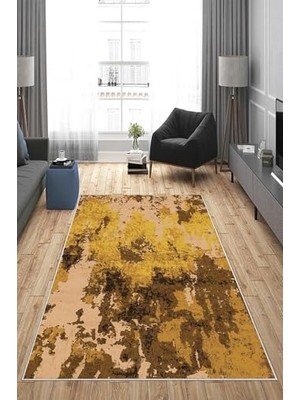 Kazan Hobi Pelangi Sarı Renkli Kum Desenli Yıkanabilir Kaymaz Taban Leke Tutmaz Modern Salon Halısı ve Yolluk, Sarı-Taba 100 x 250,135818710025005