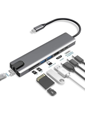 TeknoKapsül Type-C Hub Dönüştürücü Çevirici Çoklayıcı USB Hdmı Micro Sd 8 Girişli