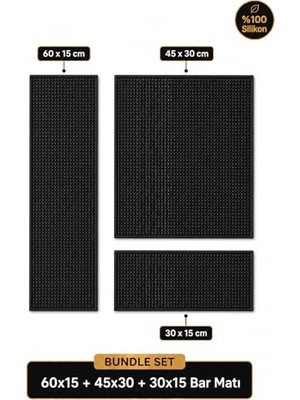 Kazan Hobi 3'lü %100 Silikon Bar Matı Seti, 60X15 + 45X30 + 30X15 cm Kaydırmaz Mat