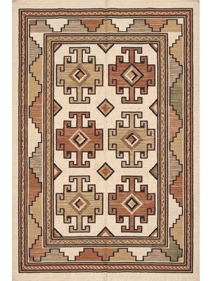 Rugzella Boho Tribal Desenli Krem Siyah Kiremit Zeytin Deve Tüyü Geometrik Yıkanabilir Halı