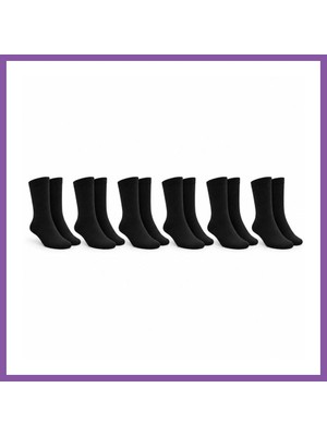 Bezos Unisex Siyah Soket Çorap 6'lı Set Düz Basic Ribanalı Günlük Spor Esnek Rahat Uzun Çorap Konforlu Set Bzoshb