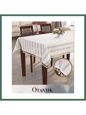 Bezos Otantik Model Krem 150X220 cm Pamuklu Masa Örtüsü Tablecloth Şık Yemek Masası Bss