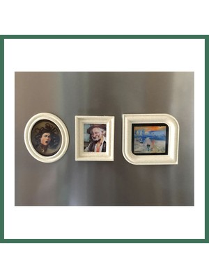 Bezos 3D Baskı 3lü Mini Tablo Çerçeve Buzdolabı Magneti Güçlü Mıknatıslı Fotoğraflık Dekoratif Set Bss