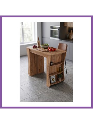 Bezos Mutfak Masası Mutfak Adası Ada Masa Bar Masası Kahvaltı Masası Raflı Çok Amaçlı Dolap Modern Masa 120X60 cm 9836 Atlantik Çam Bzoshb