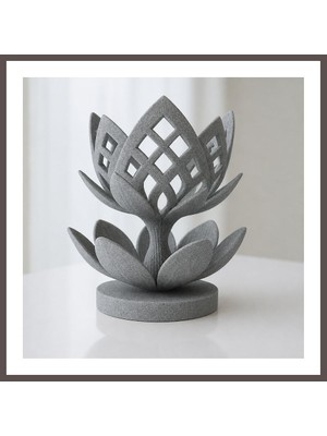 Bezos 3D Baskı Lotus Çiçeği Mumluk - Dekoratif Tealight Mumluk-Gri ECO123