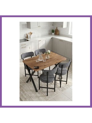 Bezos Mutfak Masası 4 Sandalyeli Set 110X70 cm Modern Bahçe Cafe Masa Takımı 4 Kişilik Tedy 9880 Gri Bzoshb