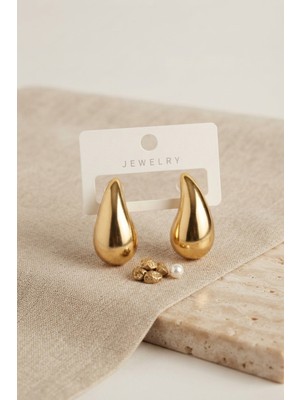 Gold Renk Damla Küpe 30 mm TJ-BKP12198 Midastech