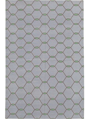 Bespoky Gri Halı Salon Halısı Geometrik Desenli El Dokuma Pamuk Modern Kilim Yatak Odası